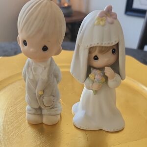 Precious Moments Bride and Groom Cake Toppers - White and Cream